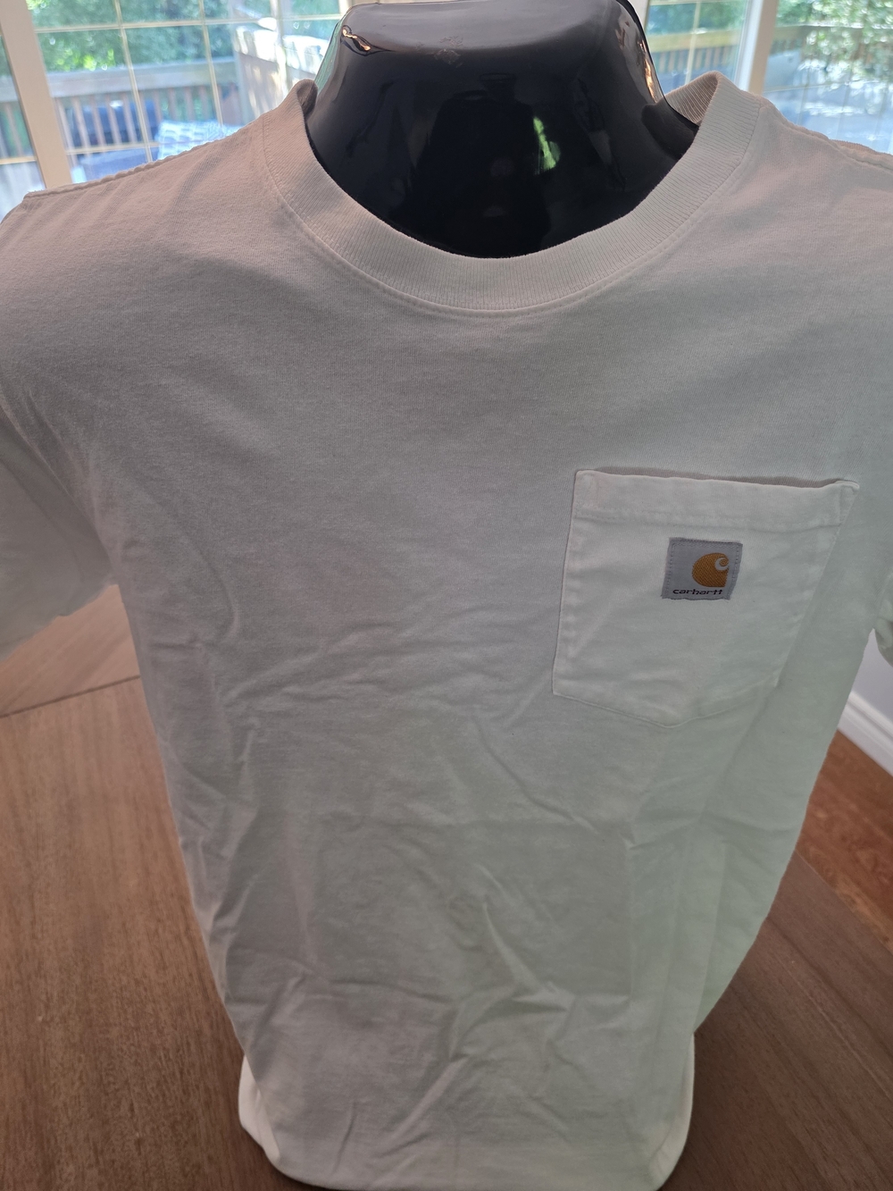 Carhartt White Short Sleeve Pocket Tee with Tan Logo Patch